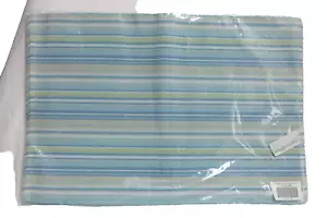 PLOW AND HEARTH Blue/Lime Stipe Placemats Set Of Four New Nautical Beach SEALED - Picture 1 of 5
