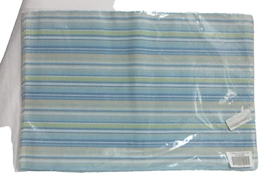 PLOW AND HEARTH Blue/Lime Stipe Placemats Set Of Four New Nautical Beach SEALED - Image 1 of 4