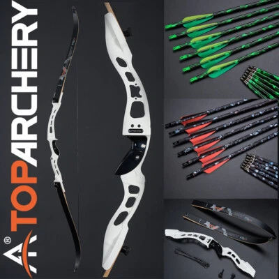 Arco recurvo de derribo de tiro con arco de 66" y flechas de 12 piezas para caza atlética para mano derecha Foto 1 de 4