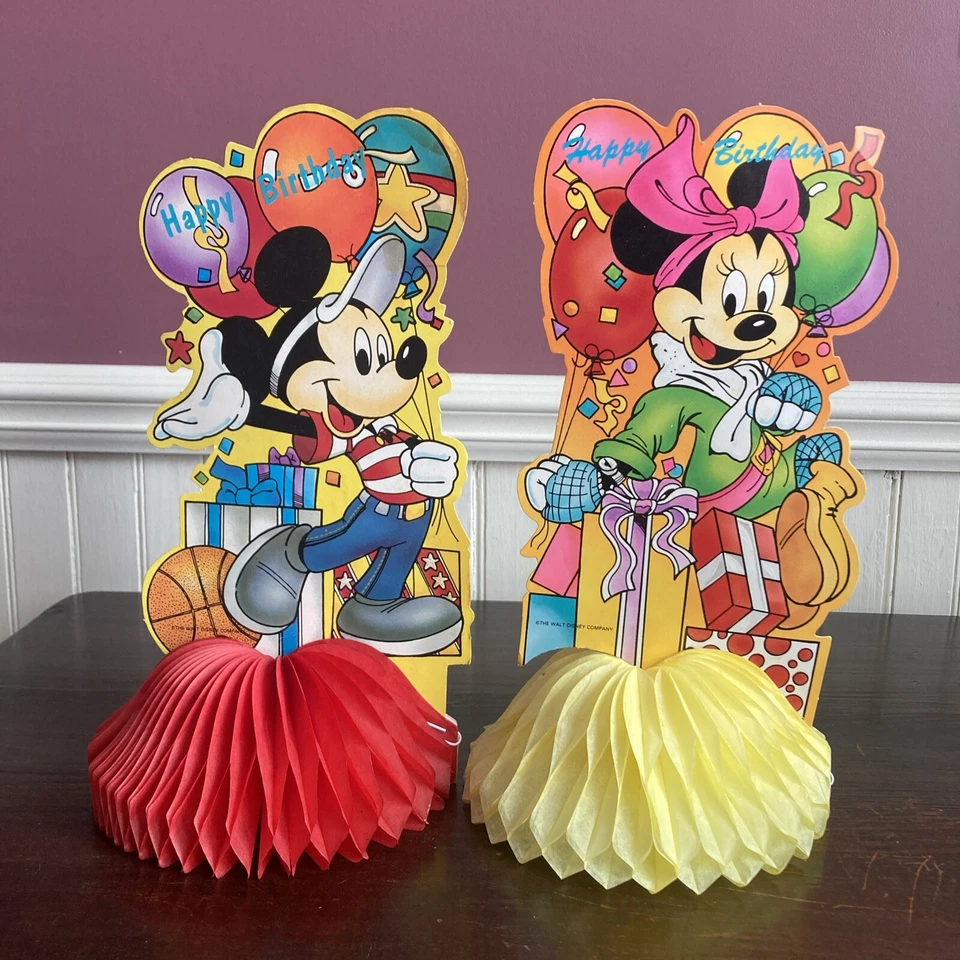 VTG Mickey & Minnie Birthday Table Decor.  Honeycomb Foldable Decor. Walt Disney - Image 1 of 4