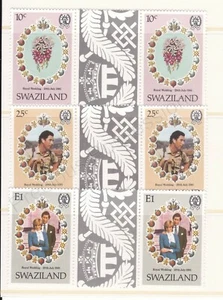 1981 Royal Wedding Charles & Diana MNH Stamp Set Swaziland SG 376-378 GUTTER - Picture 1 of 1