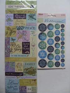 K&COMPANY BOTANICAL 24pcs Scrapbook Phreses stickers &1Sheets Snowflake Stickers - Picture 1 of 7