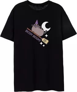 Pusheen Womens Halloween T-Shirt | Adults Black Short Sleeve Broom Broom T-Shirt - Picture 1 of 2
