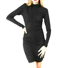 Bobi $138 Black Small Turtleneck Ruched Long Sleeve Jersey Mini Pencil Dress