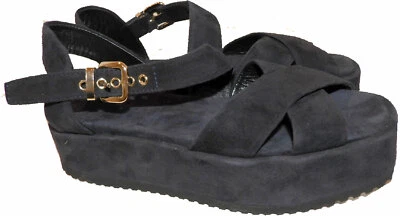 AGL Attilio Giusti Leombruni Wedge Sandals Navy Blue Suede Shoes 37 Slingbacks - Image 1 of 4