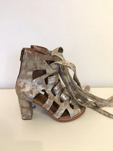 AS98 Sandal Boots High Heel Ramos Laces Silver Tan Left 37 4 Right 38 5 Strappy - Picture 1 of 18