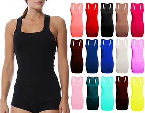 Ladies Plain Bodycon Racer Back Muscle Vest Womens Sleeveless Sport Gym Top 8-24 - Picture 1 of 20