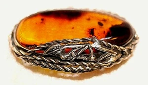 Large Baltic honey Amber 925 solid sterling silver pin/brooch 7.89g New - Picture 1 of 10