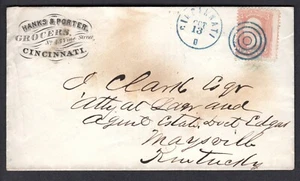 1861 US SC# 65 on Business Cover ~ Blue "Target" Cincinnati ~ NICE! - Picture 1 of 5