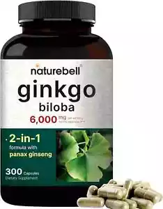 Ginkgo Biloba 6000mg w/ Red Panax Ginseng for Memory Focus Brain Health 300 Caps - Picture 1 of 5