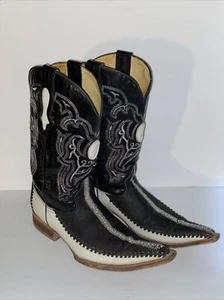 Botas Los Gueritos Para Hombre Talla 8 MEX 27 Punta Occidental Rayas Blancas Cuero Puro - Imagen 1 de 12