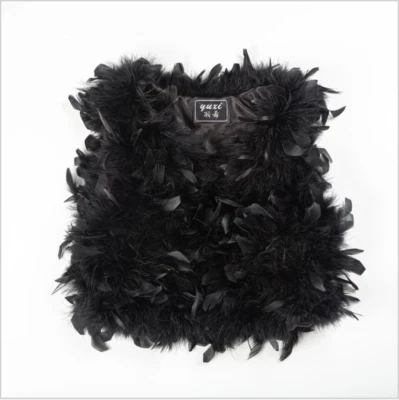 Chaleco de piel de pluma de avestruz pétalo hecho a mano costura abrigos para mujer chaleco corto Foto 1 de 4