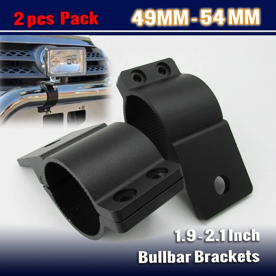 2 X 48mm-53mm Bullbar Mounting Bracket Nudge Bar Clamp LED Work Light 2inch 52mm