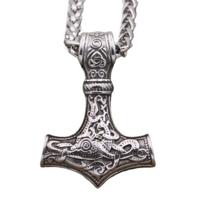 Thor Hammer mit Kette Edelstahl Vikings Wikingerschmuck Kelten Ragnar Nordmann - Bild 1 von 3
