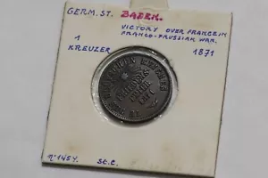 π§ π©πͺ GERMANY BADEN 1 KREUZER 1871 VICTORY OVER FRANCE B66 #279 - Picture 1 of 3