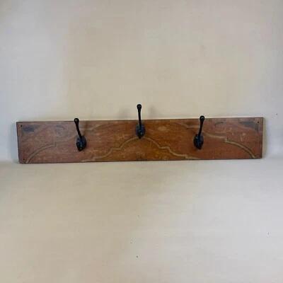 Vintage Antique Wooden Wall Coat Room Hanger Rack Hook Farmhouse 3 Hooks Wood - Image 1 of 4