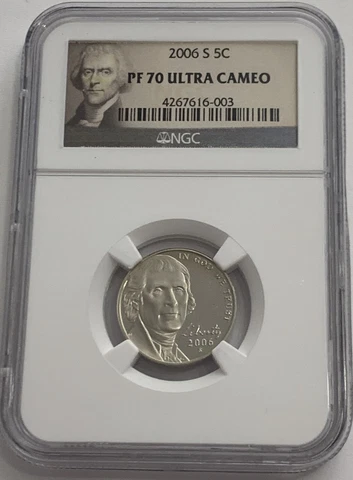 2006 S NGC PF70 ULTRA CAMEO PROOF THOMAS JEFFERSON NICKEL 5c PORTRAIT LABEL Cover