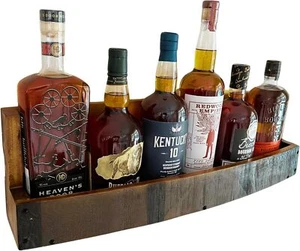 Whiskey & Wine Barrel Shelf - Rustic Wall-Mounted Wooden Rack for Liquor Bottles - Picture 1 of 7