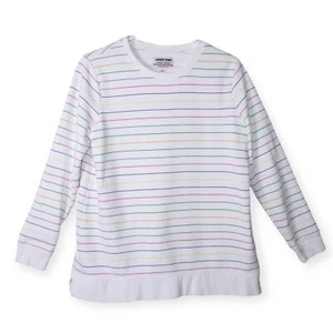 LANDS' END Womens MP 10/12 Serious Sweats MultiColor Stripe Crewneck Sweatshirt - Picture 1 of 11
