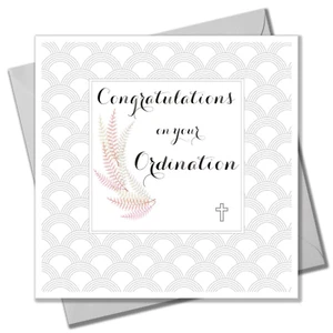 Religious Occassions Card, Ferns and Cross, Congratulations On your Ordination - Picture 1 of 2
