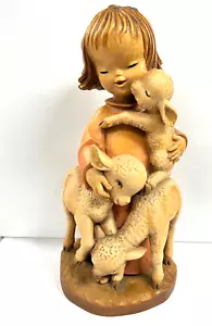 Anri Italy Wood Carving “The Good Shepherd” Figurine Girl with Lambs HTF 9 3/4" - Picture 1 of 12