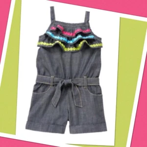 NEW 3T Gymboree RAINBOW CABANA Blue Chambray COTTON 1-piece ROMPER ruffled Short - Picture 1 of 3