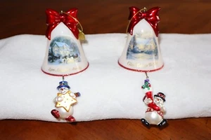 Thomas Kinkade Ringing in Holiday Christmas Bell Ornaments With Snowmen LOT#5 - Picture 1 of 13