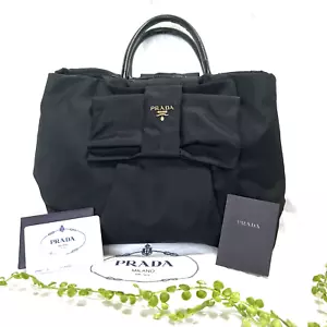 PRADA Shoulder Tote Bag Nylon Black Ribbon - Picture 1 of 23