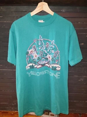 Vintage 90’s Grenn Jerzees Yellowstone National Park Purple flowers T-shirt Sz L - Image 1 of 4