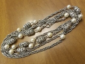 COLLANA VINTAGE SARAH COVENTRY FILIGRANA PERLE FINTE 52" CATENA COSTUME - Foto 1 di 6