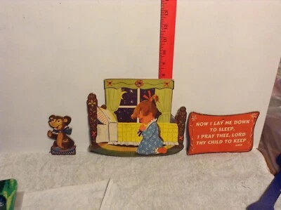 Decoración de pared vintage Now I Lay Me Down niña rezando bebé guardería Foto 1 de 4