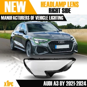 FOR AUDI A3 RIGHT SIDE FRONT HEADLIGHT HEADLAMP LENS COVER 2021-2024 - Picture 1 of 7