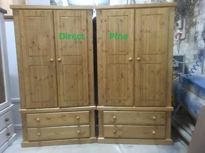 2 X Heritage Pine Gents 2 Drawer Wardrobe Olde Antique Lacquer Solid Pine • 883.11£