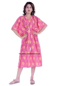 Women Short Sleeve Shirt Kaftan Loose Casual Cotton Maxi Dress Plus Size Floral - Picture 1 of 5