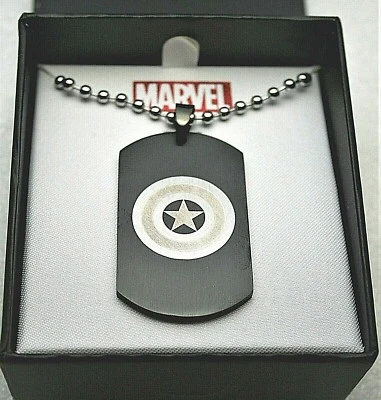 Marvel Comics B&W Capitán América Logo Etiqueta de Perro SS Collar Colgante Nuevo de Lote Antiguo Caja Foto 1 de 4