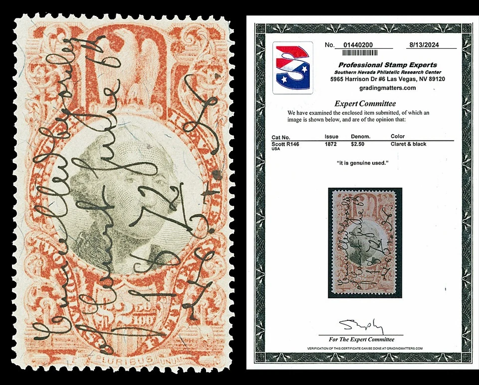 Scott R146 1872 $2.50 Third Issue Revenue Used Fine Cat $125 with PSE CERT - Image 1 of 1
