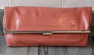 Hobo International Pink Patent Genuine Leather Double Frame Flap Clutch Handbag - Picture 1 of 20