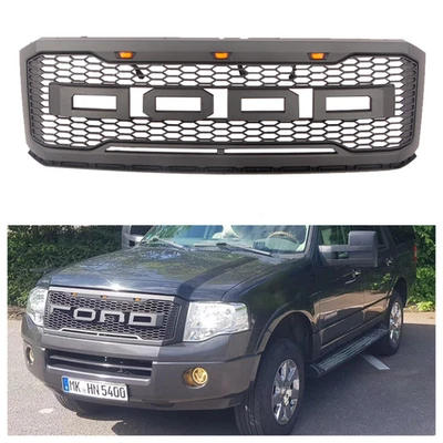 Parrilla delantera negra apta para Ford Expedition 2007-2014 parrilla superior con luces LED Foto 1 de 4
