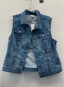 Christopher & Banks Women Blue Denim Vest Sz M NWT - Picture 1 of 4