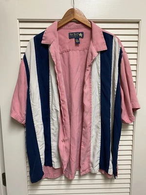 Camisa de seda Nat Nast Luxury Originals XL rosa azul blanco rayas campamento de bolos Foto 1 de 4