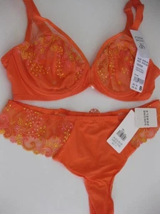 SET Simone Perele DELICE 14B / 36B Full Plunge Bra + Sz 3 Thong Mango Rrp $210 - Picture 1 of 8