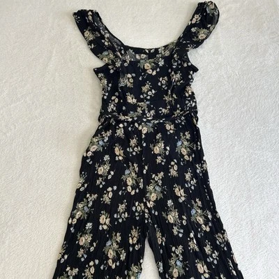 Mono para mujer American Eagle talla XS negro floral sin mangas pierna ancha Foto 1 de 4