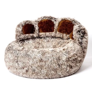Paw Shape Calming Pet Bed, Plush Faux Fur Donut Bed for Dogs & Cats, Machine ... - Picture 1 of 6