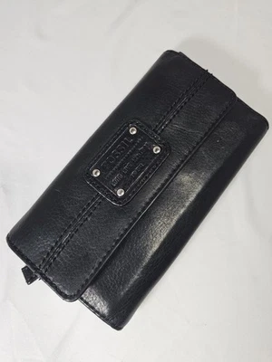 Cartera de cuero negro vintage Fossil Long Live con cubierta de chequera 7'' x 4'' Foto 1 de 4