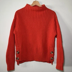 Madewell Mock Neck Side-Button Sweater Chunky Knit Wool Blend Red Orange XS - Picture 1 of 6