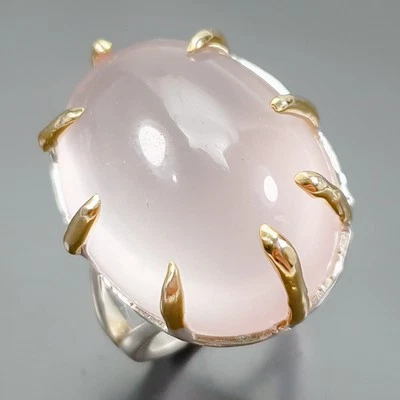 Anillo de cuarzo rosa natural hecho a mano de 30 quilates + plata de ley 925 talla 7/R417918 Foto 1 de 4