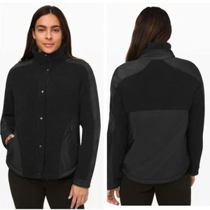 Lululemon Go Cozy Snap Button Jacket Sherpa Fleece Black Sz 10 - Picture 1 of 8