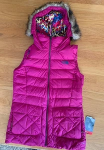 NWT THE NORTH FACE M Nitchie Down Long Vest Plum Detachable Hood and Faux Fur - Picture 1 of 11