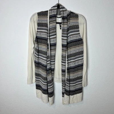 Cárdigan Suéter Kensie Mujer Mediano Gris Crema Patrón Frente Abierto Capa Boho Foto 1 de 4