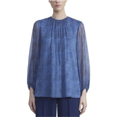 Blusa Lafayette 148 Nueva York Azul Medianoche Serigrafía Seda Gasa Talla XL Foto 1 de 4